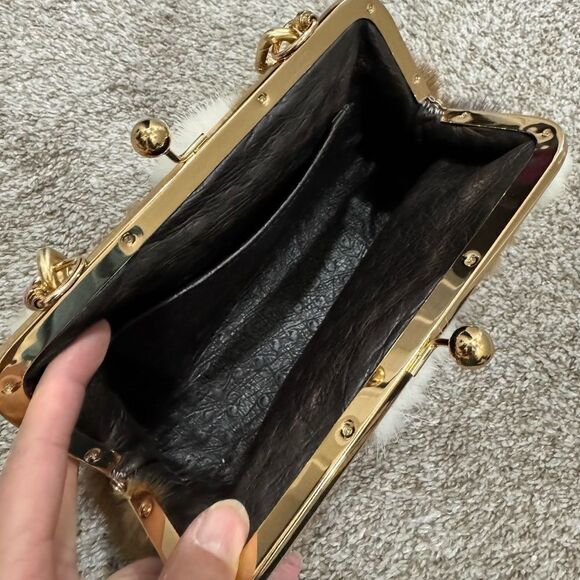 Colorblock Handmade Real Mink Fur Kisslock Clutch/Wristlet/Crossbody - Picture 15 of 15